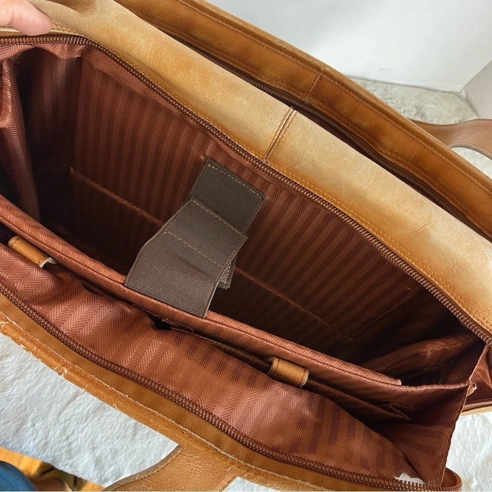 CLAIRE CHASE Genuine Leather Brown Briefcase Tan Leather Men's Bag